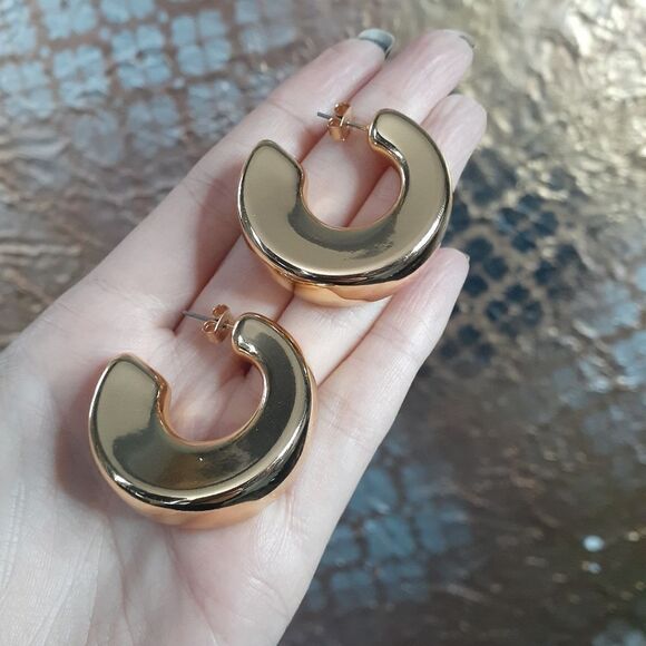 Zara Chunky Goldtone Hoop Earrings - Picture 5 of 16